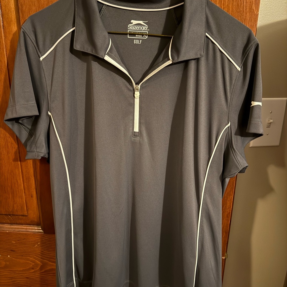 Slazenger Gray and White Zippered Athletic Polo Shirt